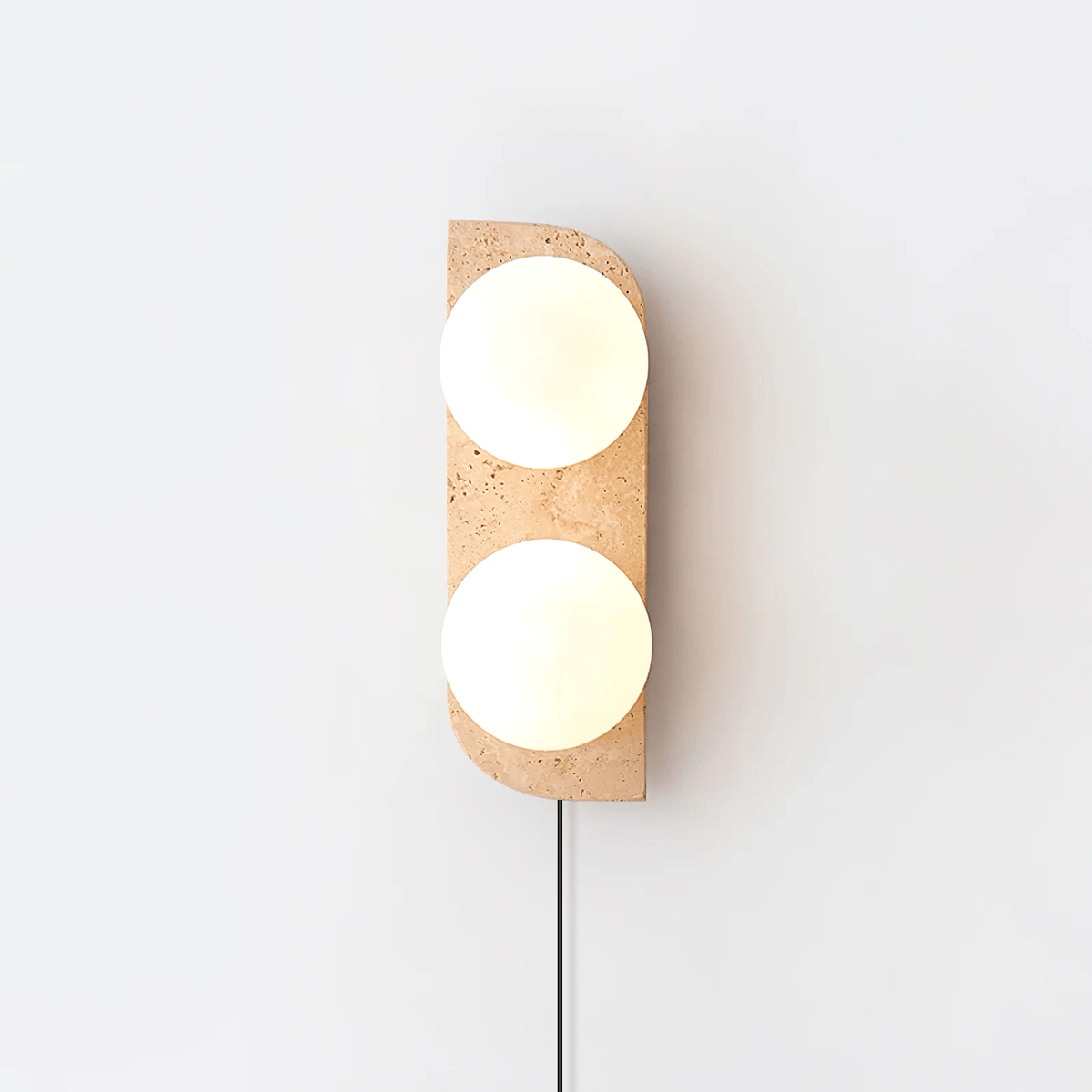 Elysian Travertine Plug-in Wall Sconce with Glass Globes