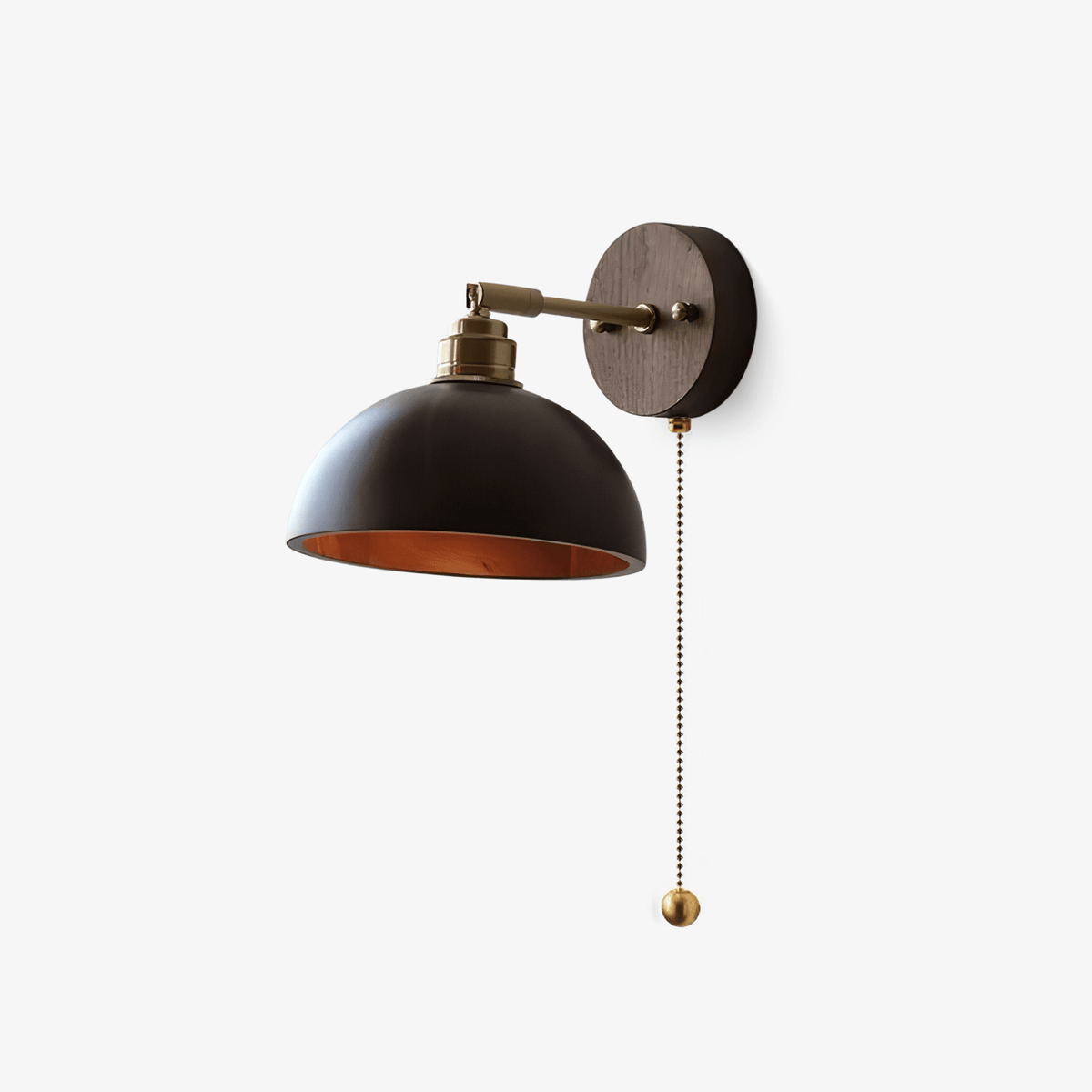 Rhett Wall Sconce with Pull Chain in Brass and Walnut