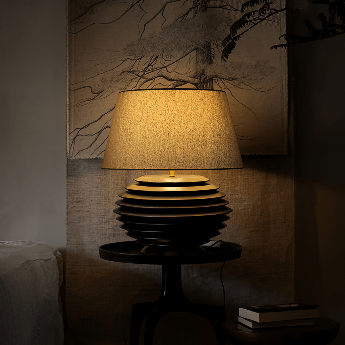 Cadence Table Lamp – Modern Fabric & Wood Table Light for Living Room, Bedroom, and Office