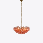 Pink Faceted Glass Drop Chandelier in Polished Gold