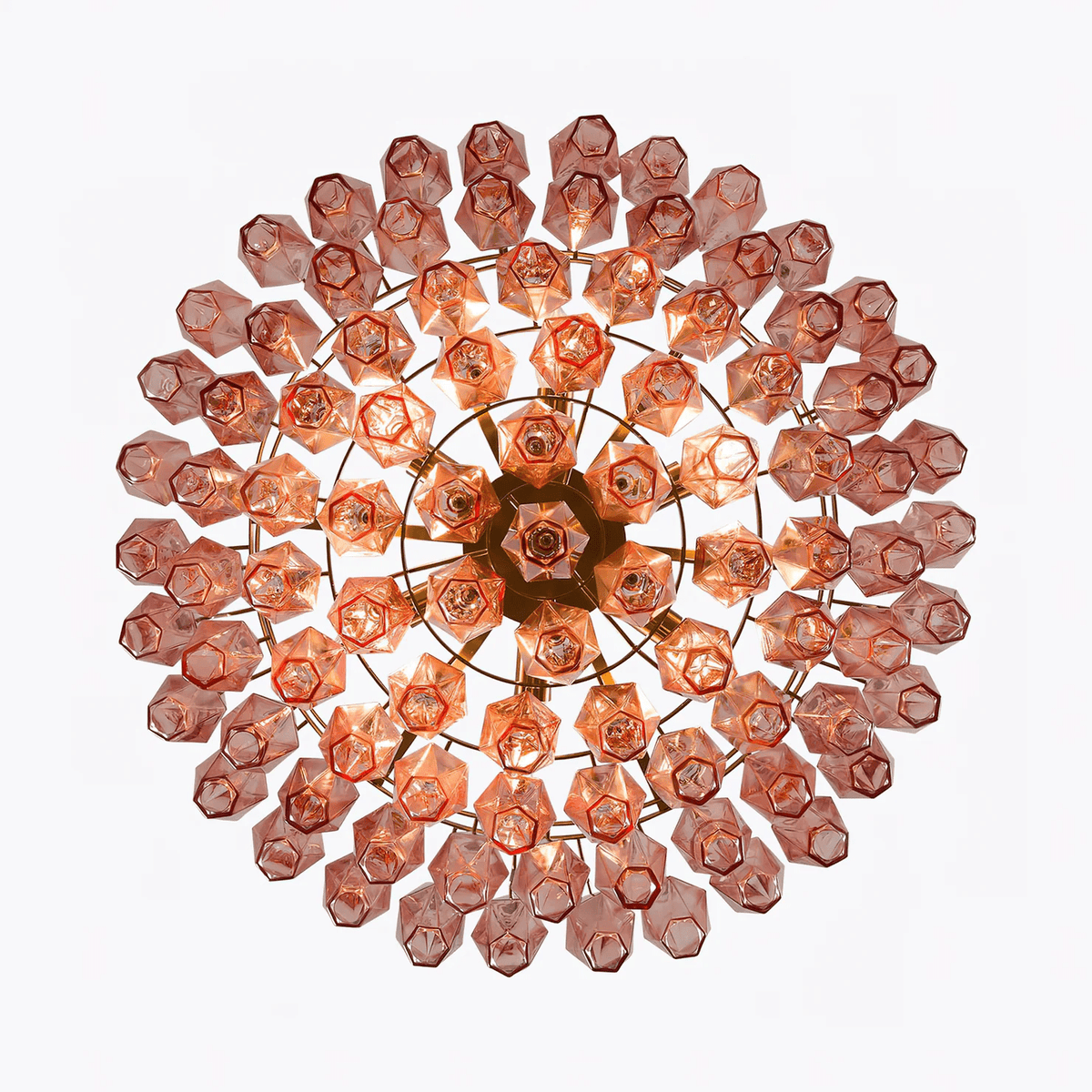 Pink Faceted Glass Drop Chandelier in Polished Gold