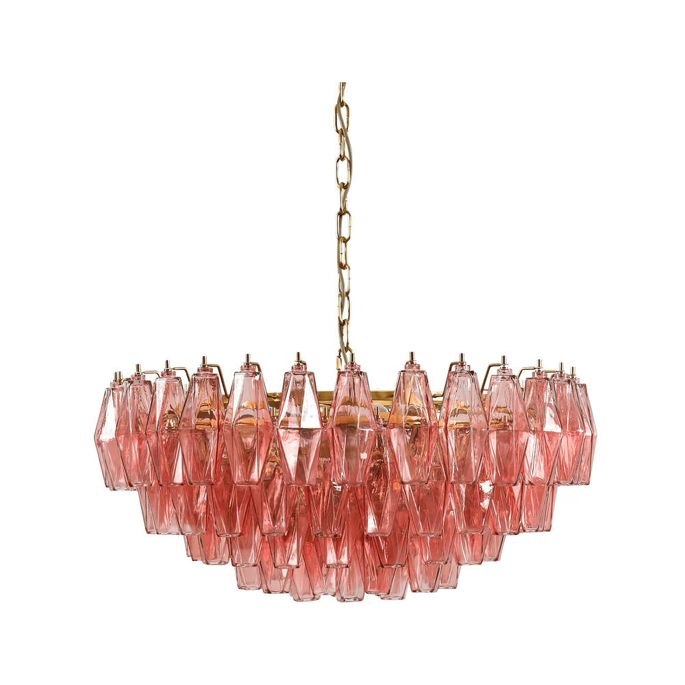 Pink Faceted Glass Drop Chandelier in Polished Gold