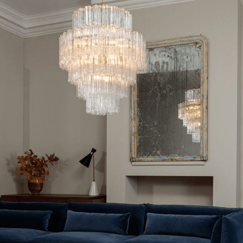 Rina Firenze Five-Tier Glass Chandelier in Polished Gold