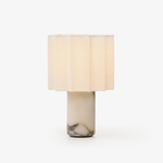Orbis Veil Table Lamp – Sculptural Marble LED Lamp with Pleated Fabric Shade