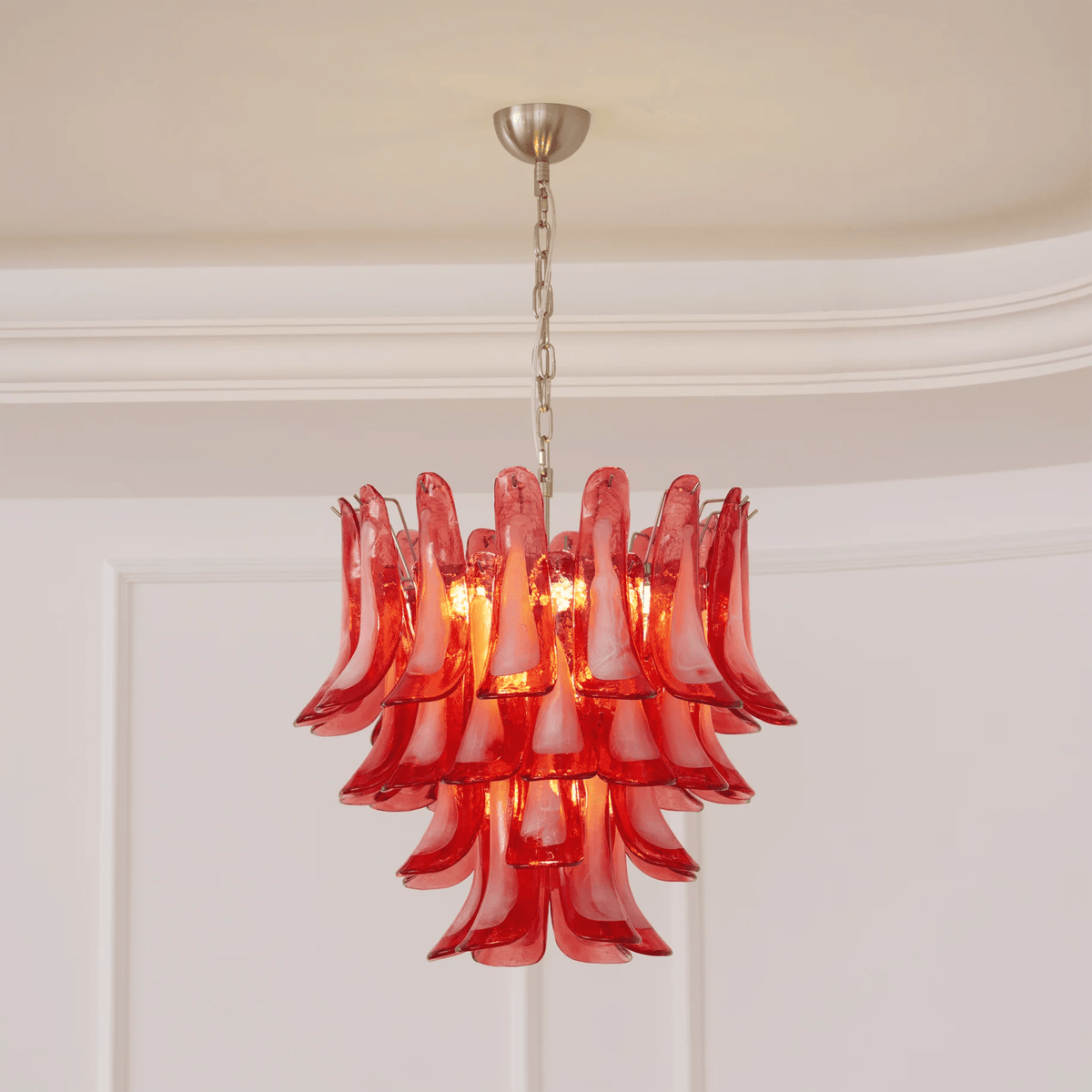 Crimson Glass Petals Chandelier – Murano Style Modern Chandelier for Dining Room and Living Room