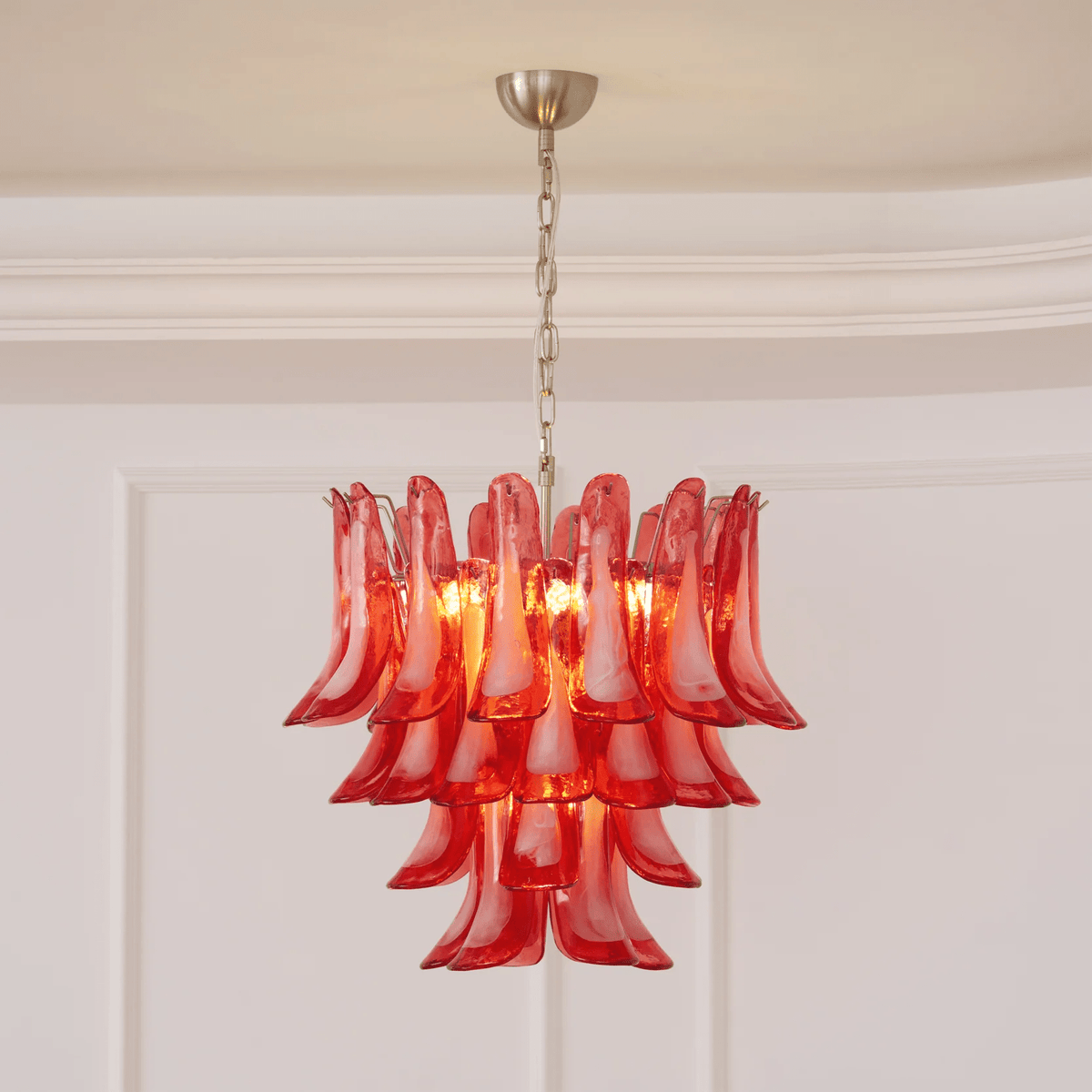 Crimson Glass Petals Chandelier – Murano Style Modern Chandelier for Dining Room and Living Room