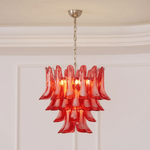 Crimson Glass Petals Chandelier – Murano Style Modern Chandelier for Dining Room and Living Room