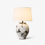 Inkwash Ceramic Table Lamp with Hand-Painted Abstract Base and White Fabric Shade