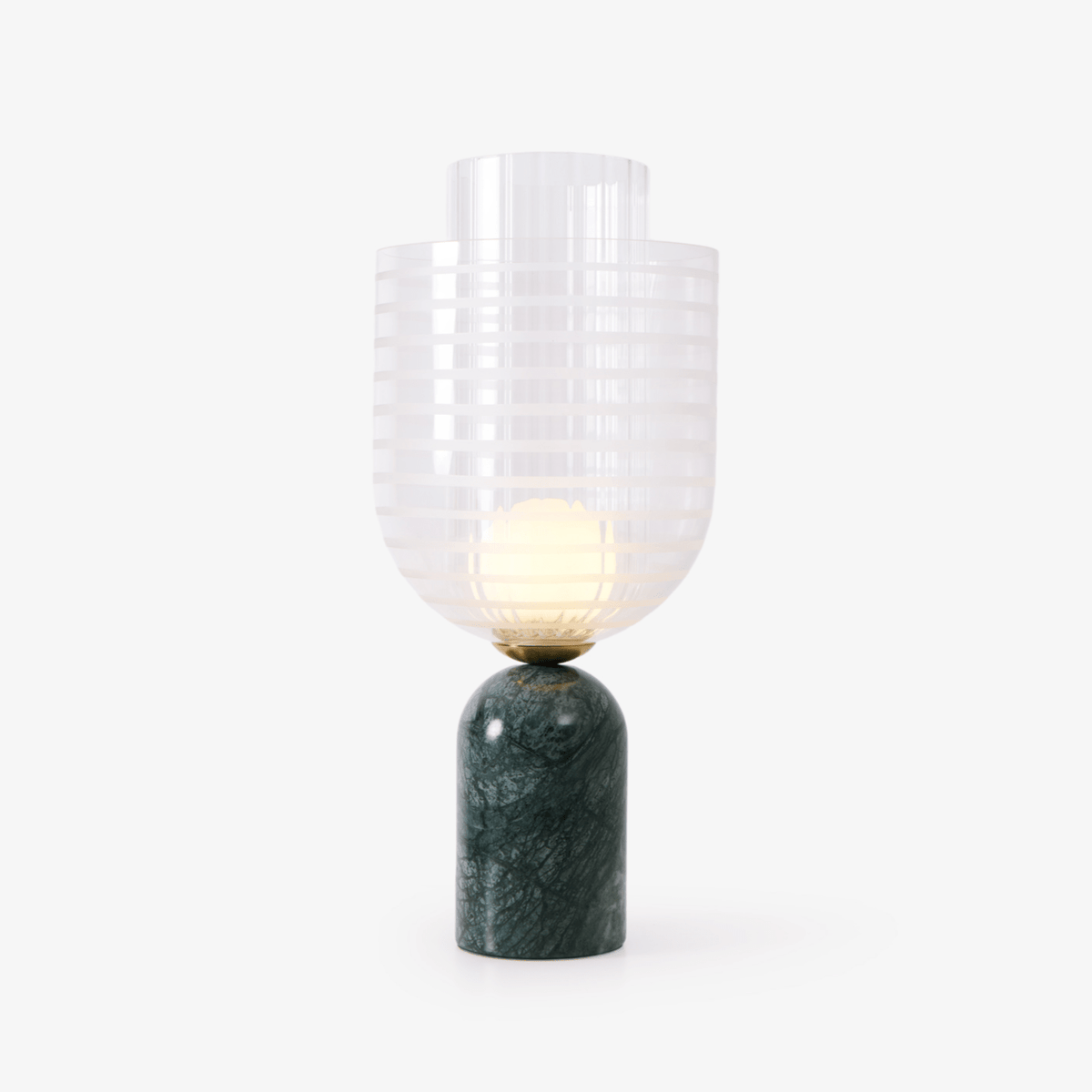 Striara Sculptural Table Lamp with Green Marble Base and Striped Glass Shade