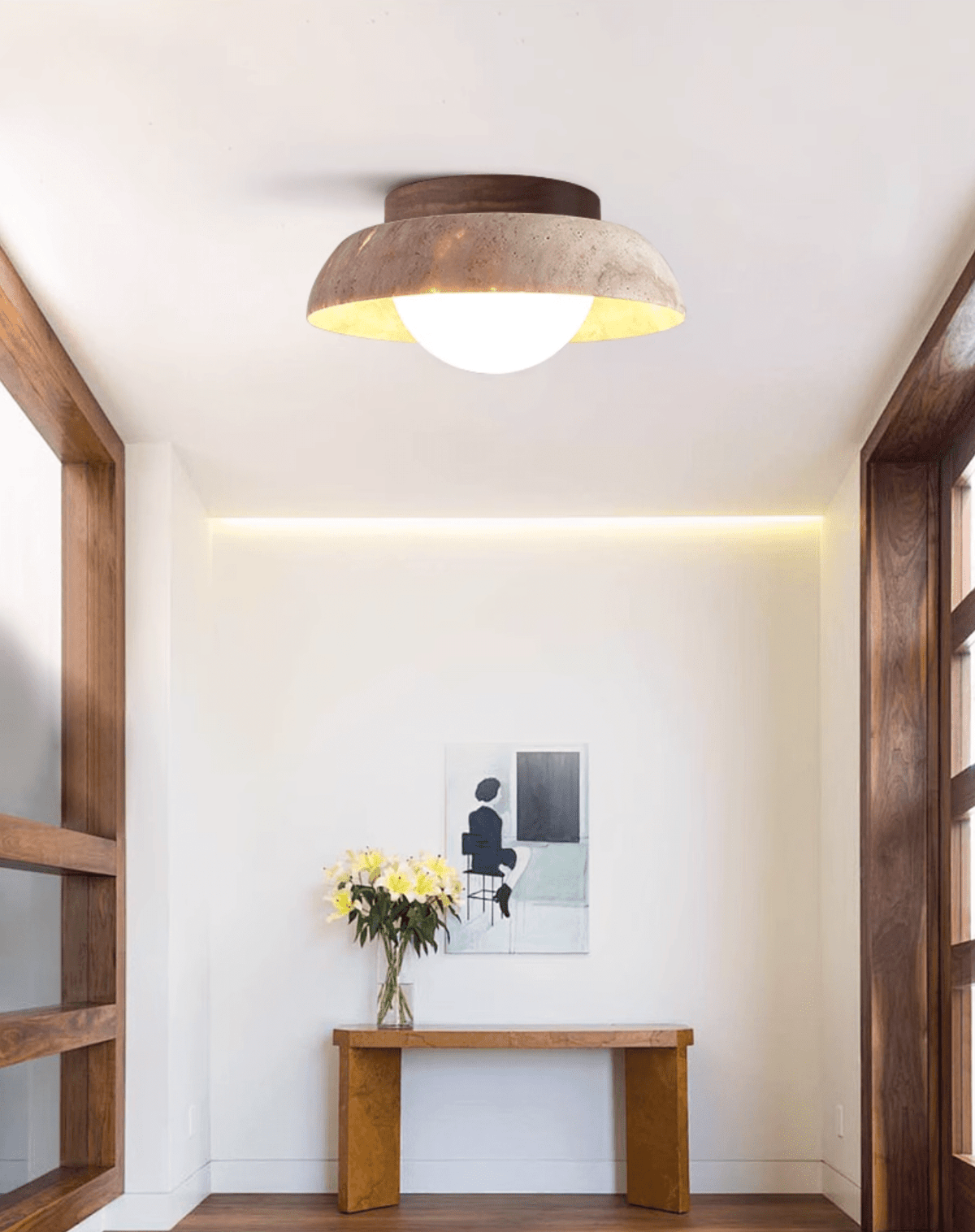 Caelo Travertine Dome LED Ceiling Light – Modern Flush Mount for Bedroom & Living Room