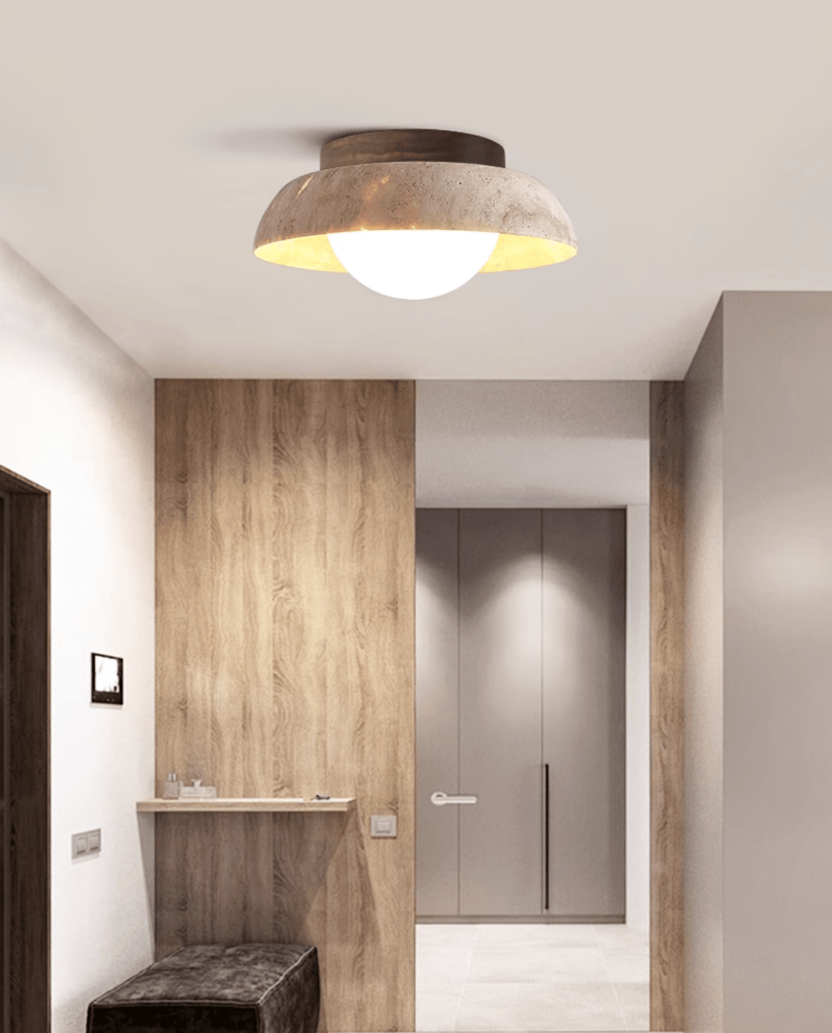 Caelo Travertine Dome LED Ceiling Light – Modern Flush Mount for Bedroom & Living Room