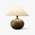 Verdigris Echo Ceramic Table Lamp with Linen Shade for Living Room & Bedroom