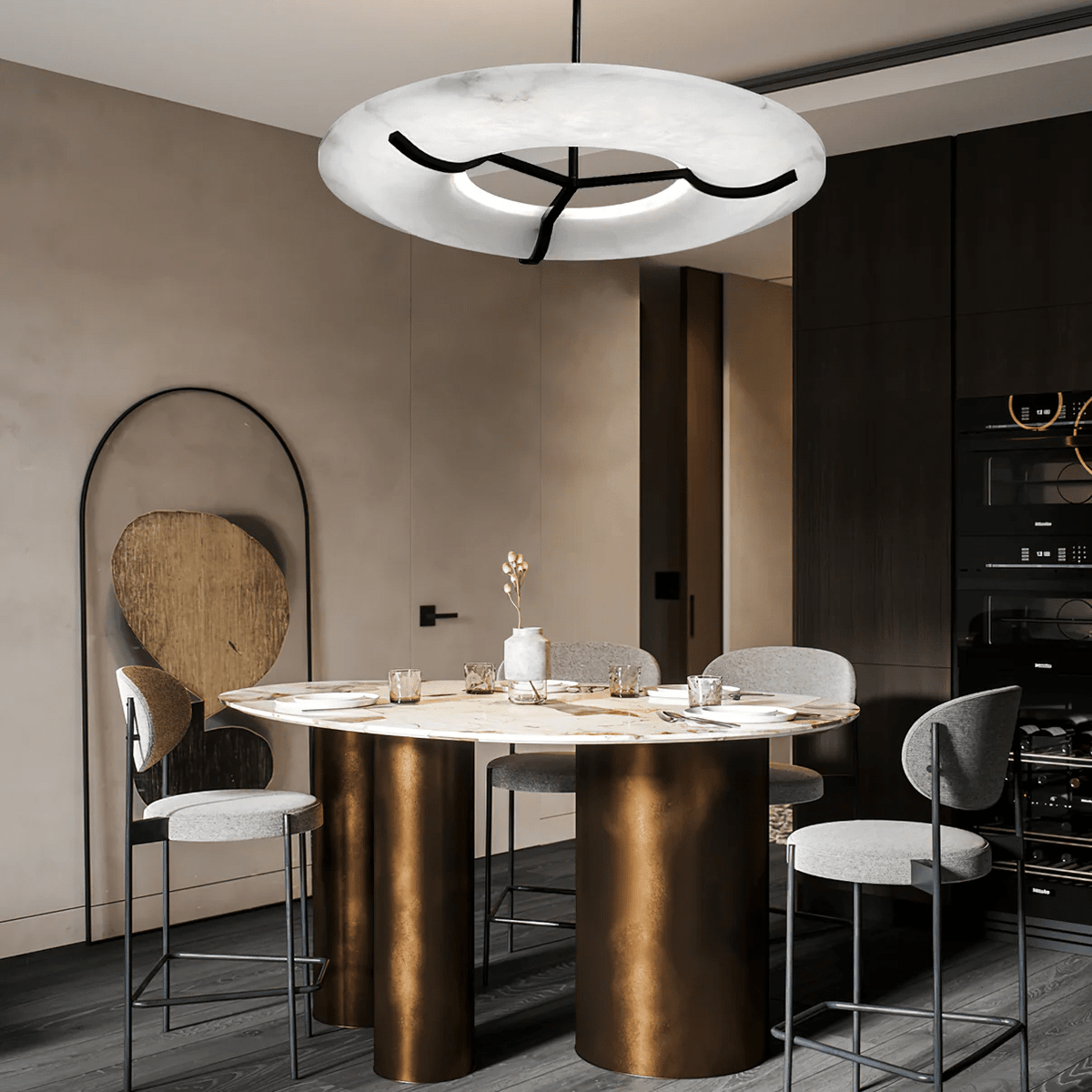 Carve Alabaster Ring Pendant Light – Modern Minimalist LED Chandelier