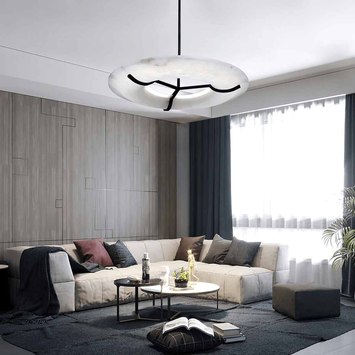 Carve Alabaster Ring Pendant Light – Modern Minimalist LED Chandelier