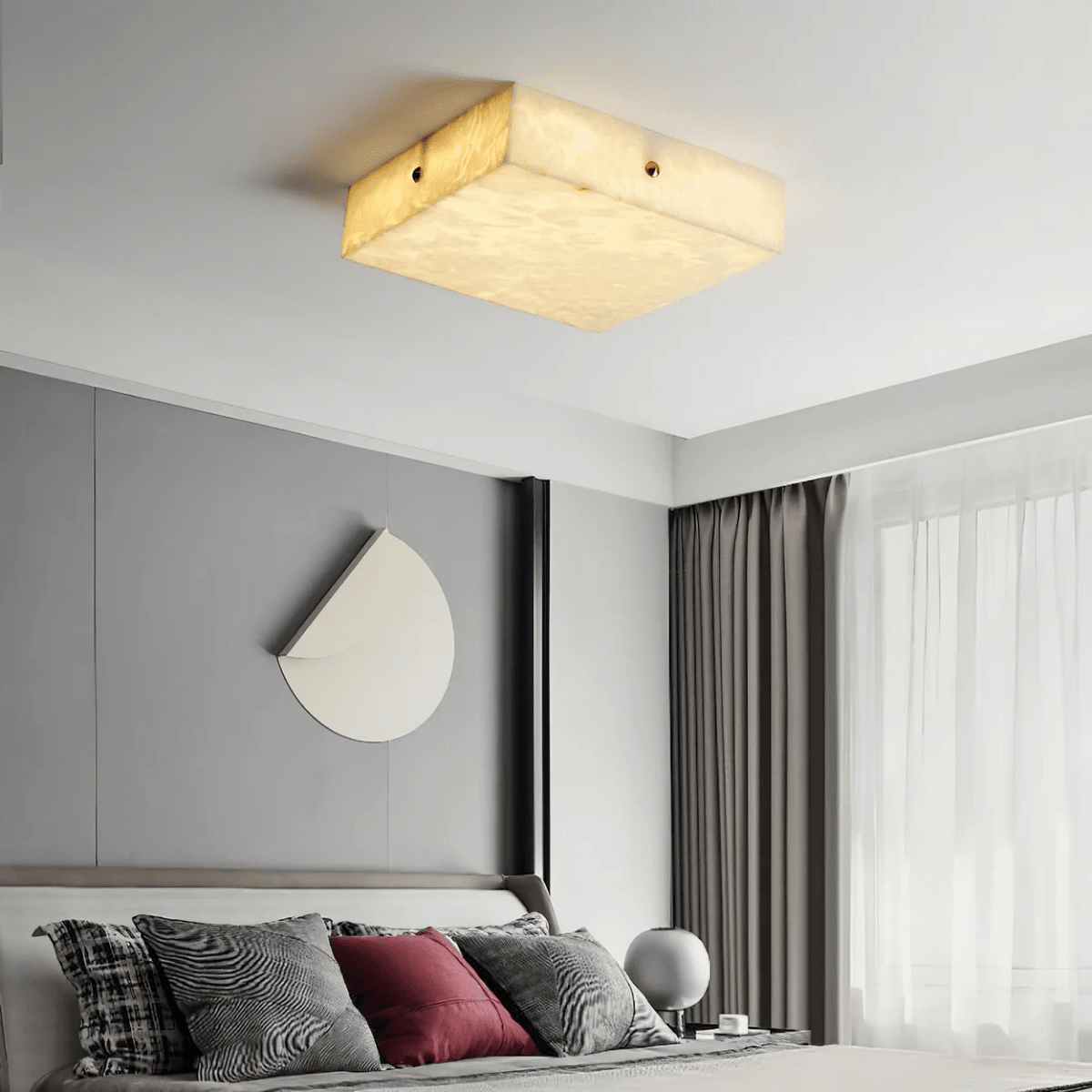 Square Alabaster Ceiling Light – Modern Flush Mount with Brass Accents