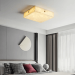 Square Alabaster Ceiling Light – Modern Flush Mount with Brass Accents