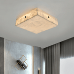 Square Alabaster Ceiling Light – Modern Flush Mount with Brass Accents