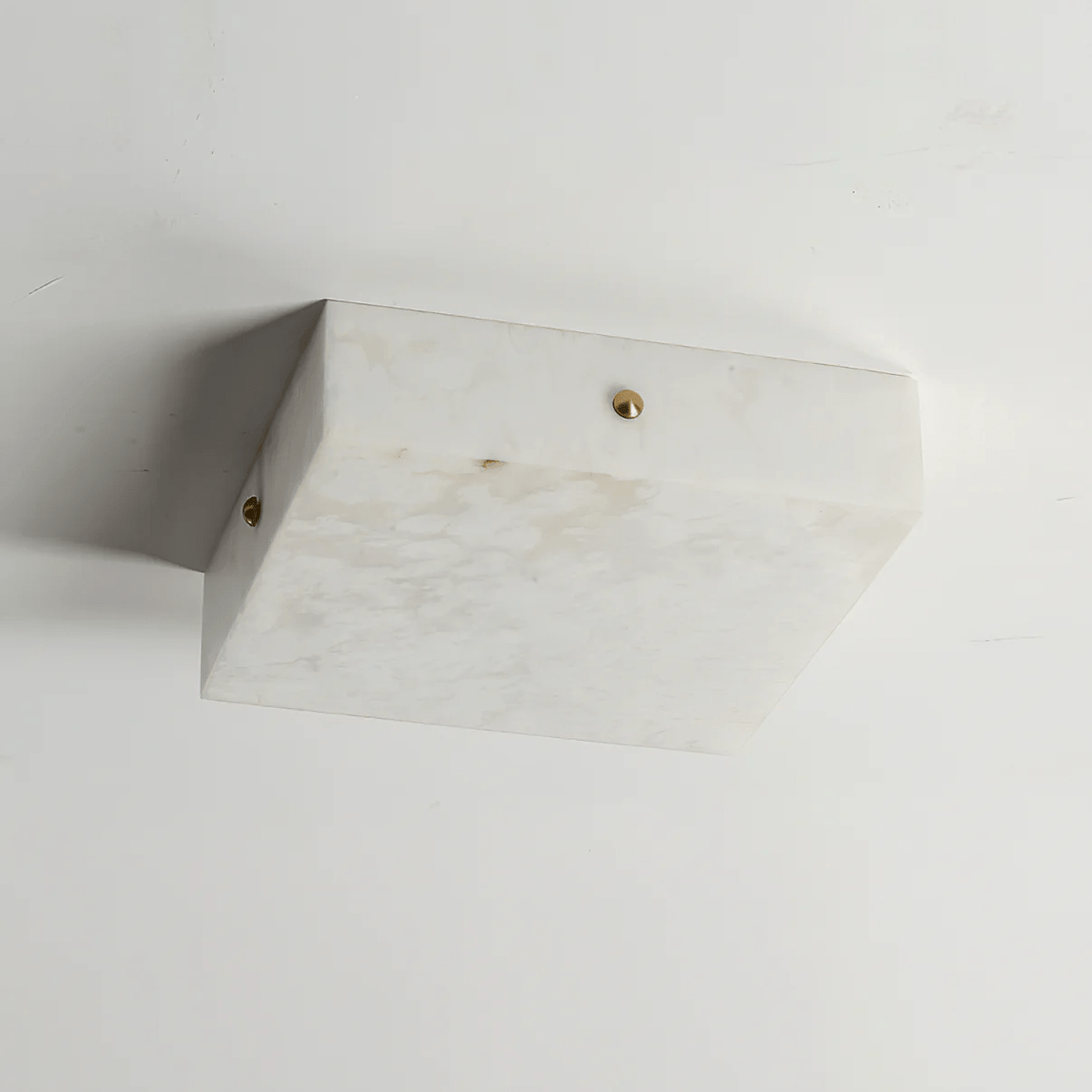 Square Alabaster Ceiling Light – Modern Flush Mount with Brass Accents