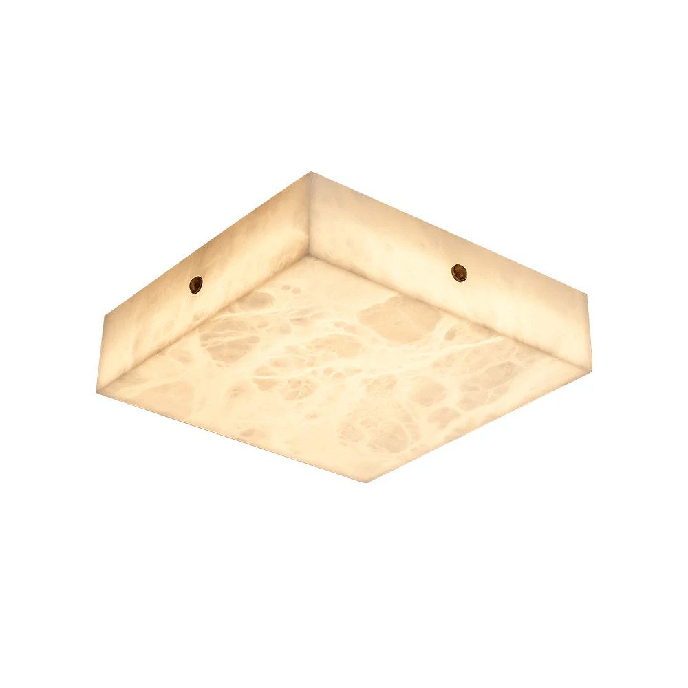 Square Alabaster Ceiling Light – Modern Flush Mount with Brass Accents