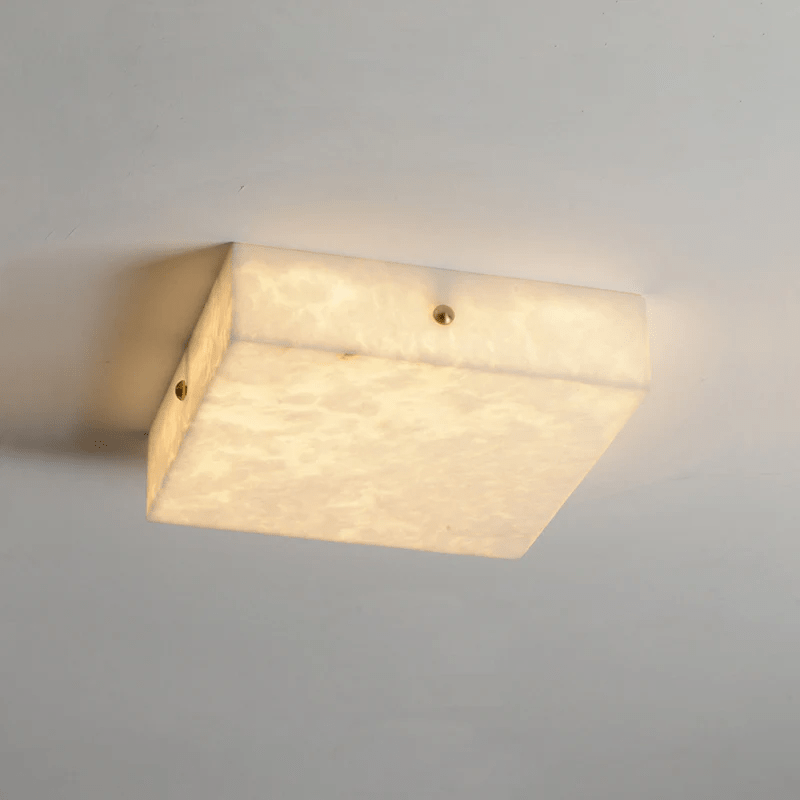 Square Alabaster Ceiling Light – Modern Flush Mount with Brass Accents
