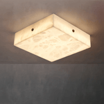 Square Alabaster Ceiling Light – Modern Flush Mount with Brass Accents