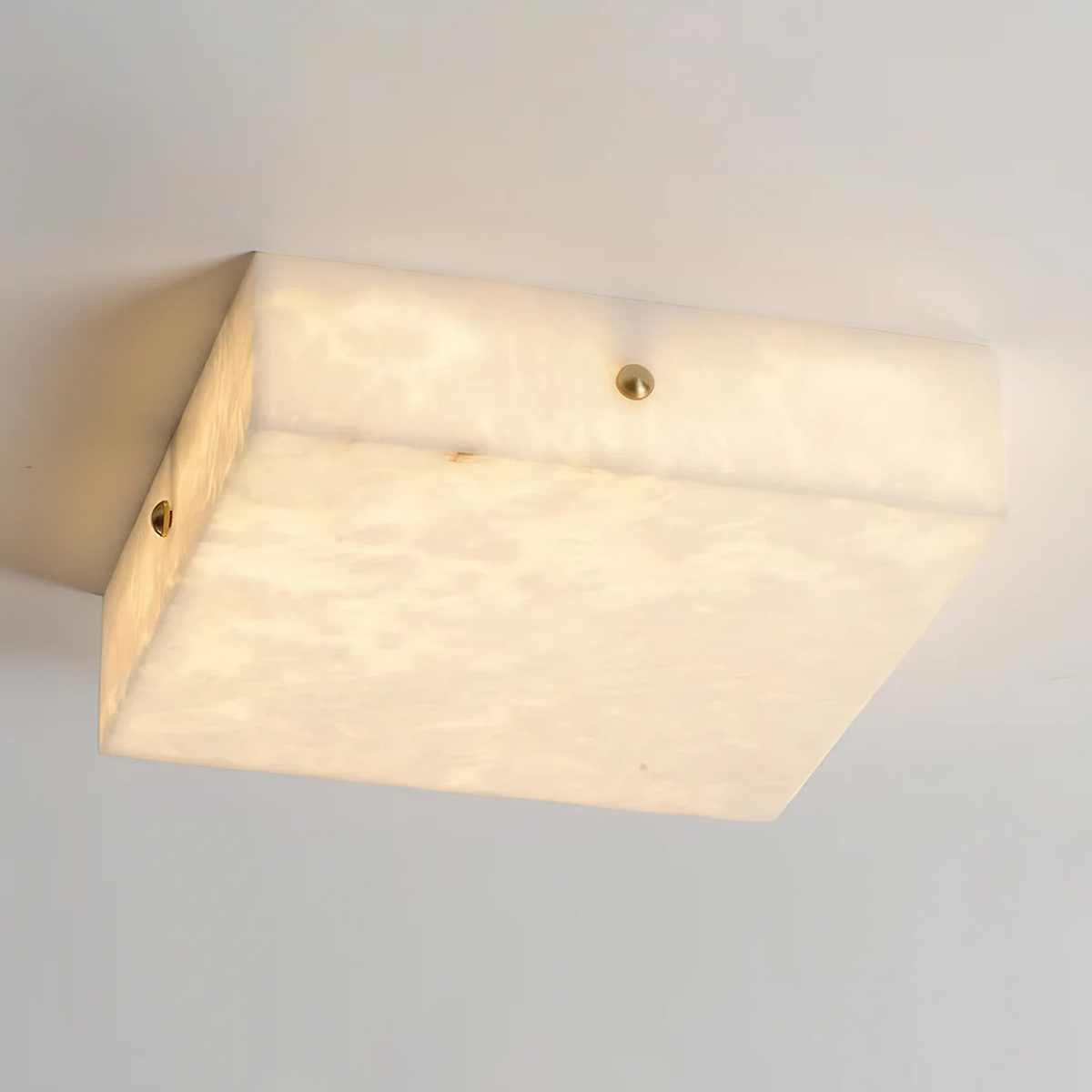 Square Alabaster Ceiling Light – Modern Flush Mount with Brass Accents