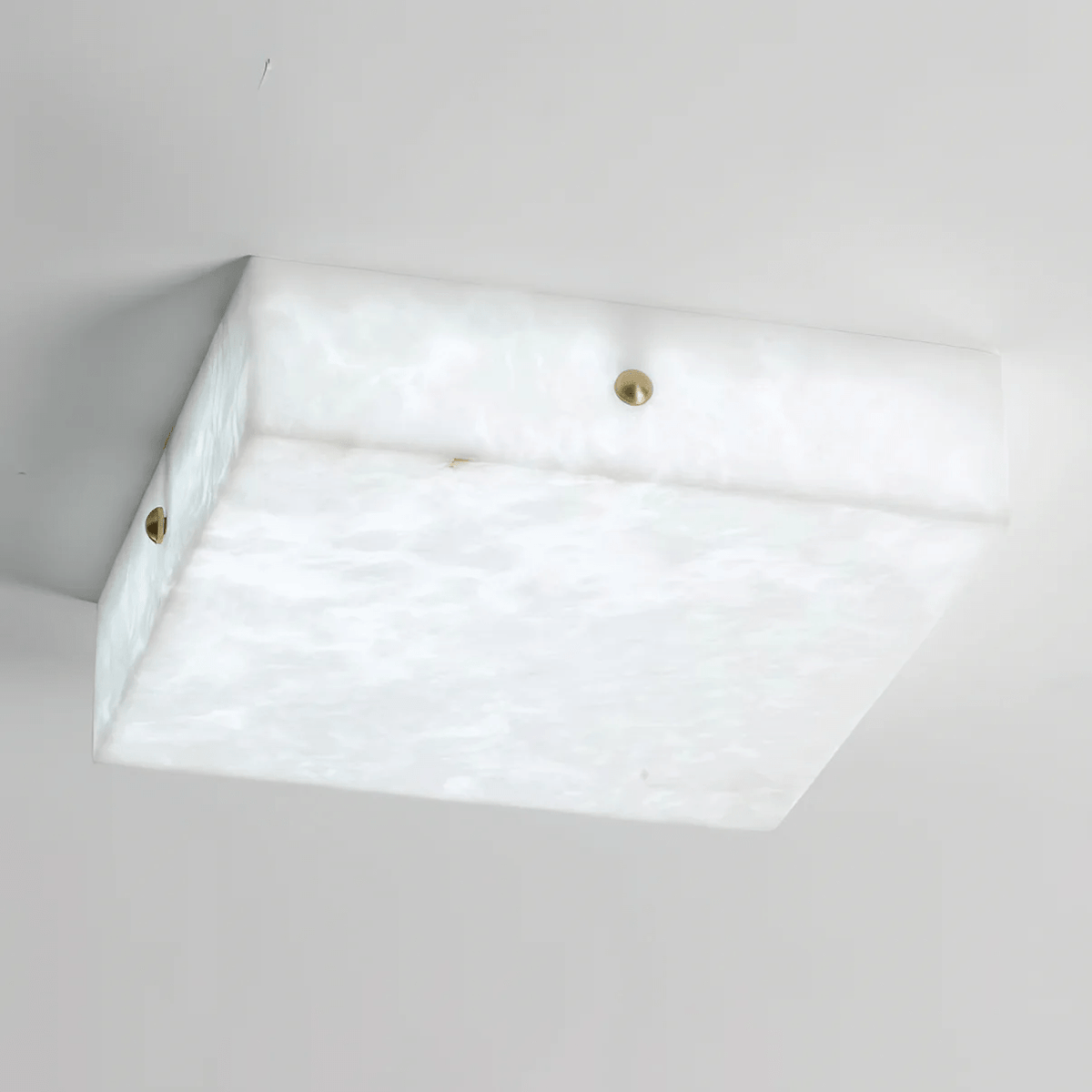 Square Alabaster Ceiling Light – Modern Flush Mount with Brass Accents