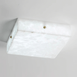 Square Alabaster Ceiling Light – Modern Flush Mount with Brass Accents