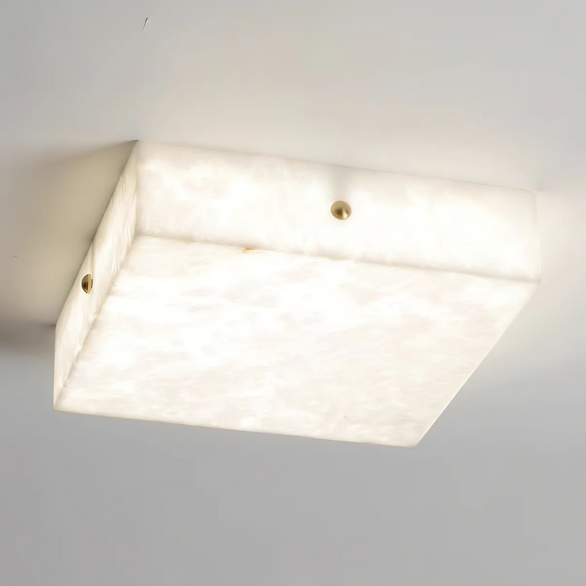 Square Alabaster Ceiling Light – Modern Flush Mount with Brass Accents