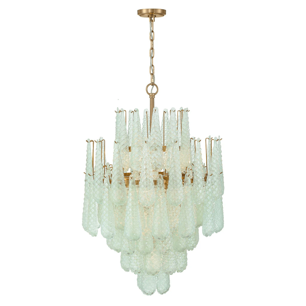 Ollie Drop Chandelier — Textured Glass Teardrop Pendant Light in Gold