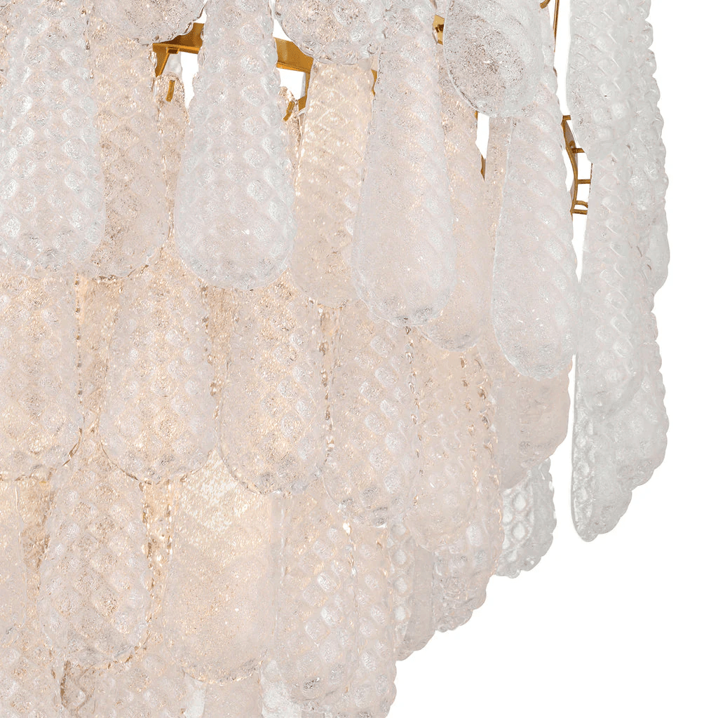 Ollie Drop Chandelier — Textured Glass Teardrop Pendant Light in Gold