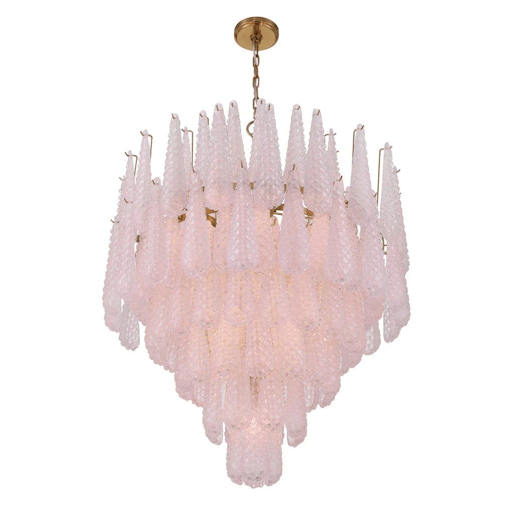 Ollie Drop Chandelier — Textured Glass Teardrop Pendant Light in Gold