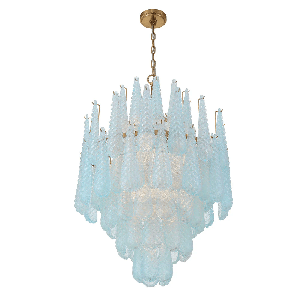 Ollie Drop Chandelier — Textured Glass Teardrop Pendant Light in Gold