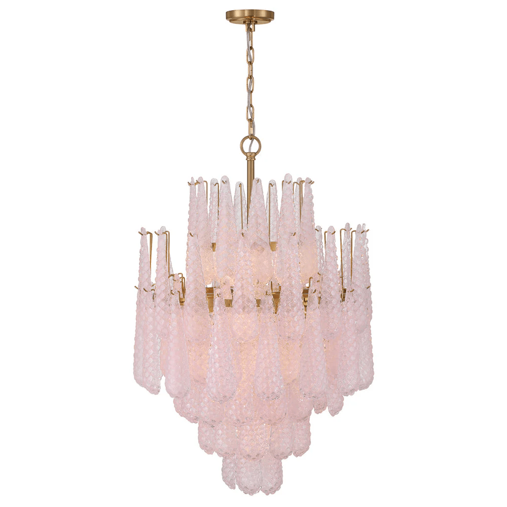 Ollie Drop Chandelier — Textured Glass Teardrop Pendant Light in Gold