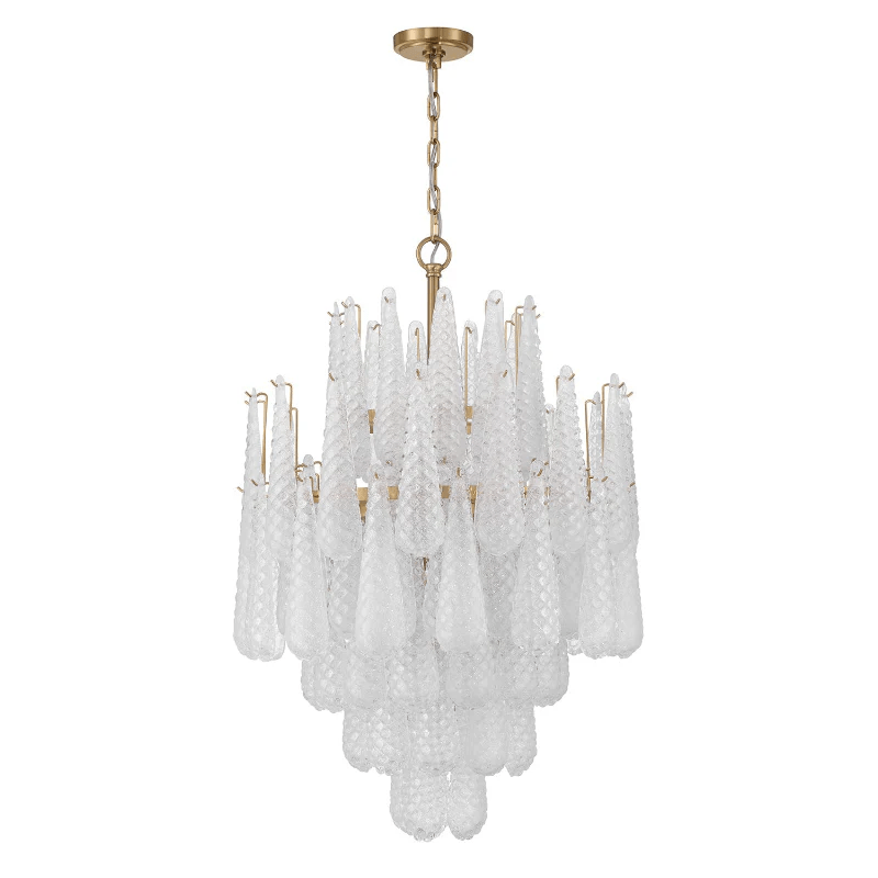 Ollie Drop Chandelier — Textured Glass Teardrop Pendant Light in Gold