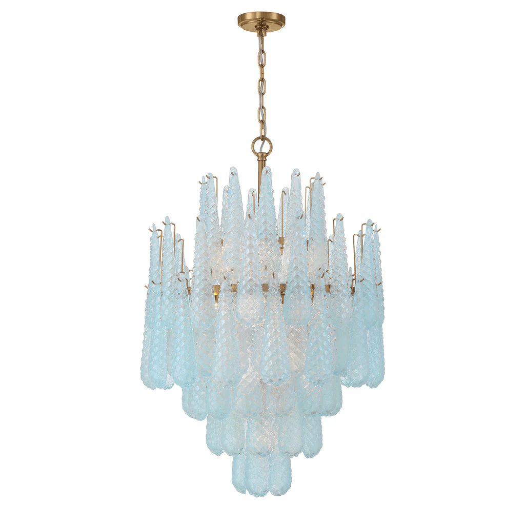 Ollie Drop Chandelier — Textured Glass Teardrop Pendant Light in Gold