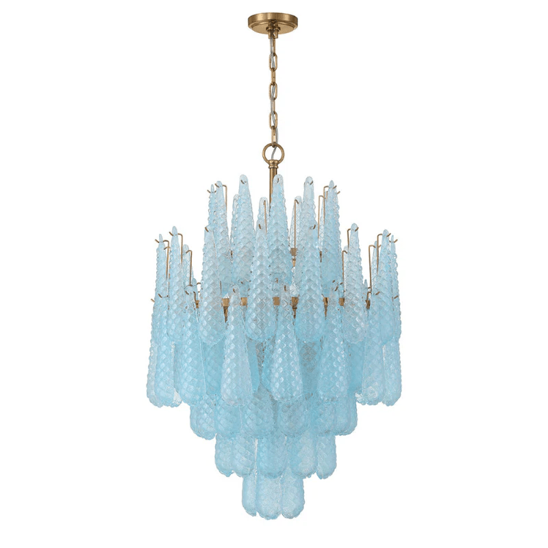 Ollie Drop Chandelier — Textured Glass Teardrop Pendant Light in Gold