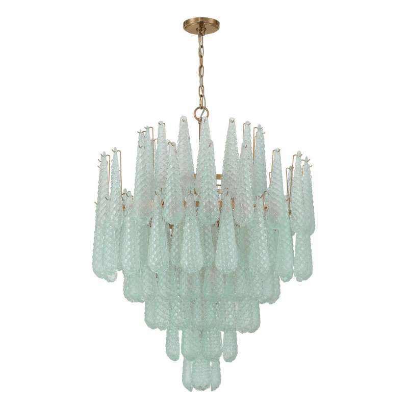 Ollie Drop Chandelier — Textured Glass Teardrop Pendant Light in Gold