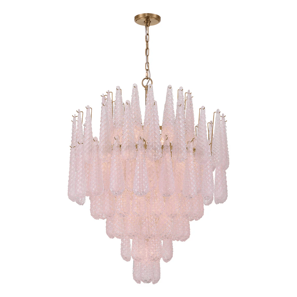 Ollie Drop Chandelier — Textured Glass Teardrop Pendant Light in Gold