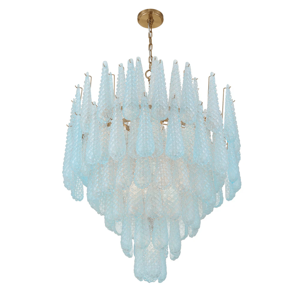 Ollie Drop Chandelier — Textured Glass Teardrop Pendant Light in Gold