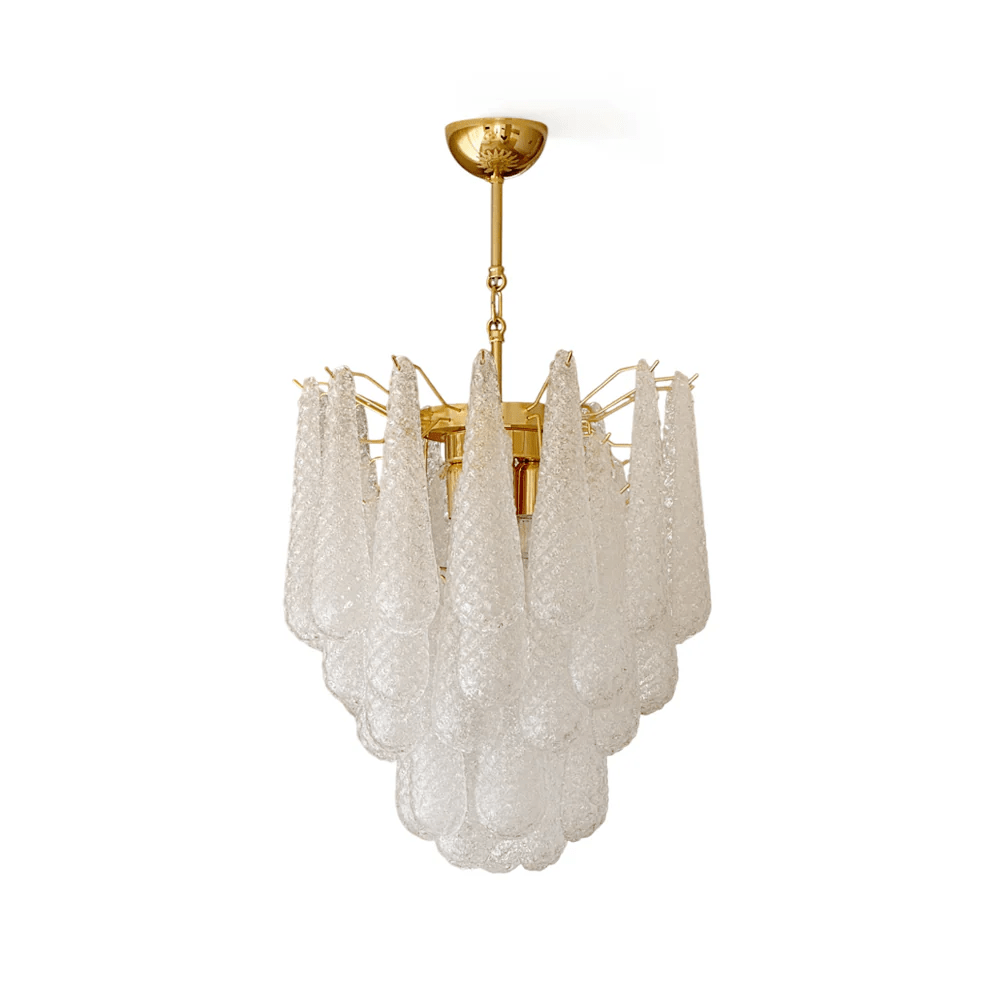 Viola Drop Chandelier – Hand-Blown Murano Glass Pendant Light in Gold Finish