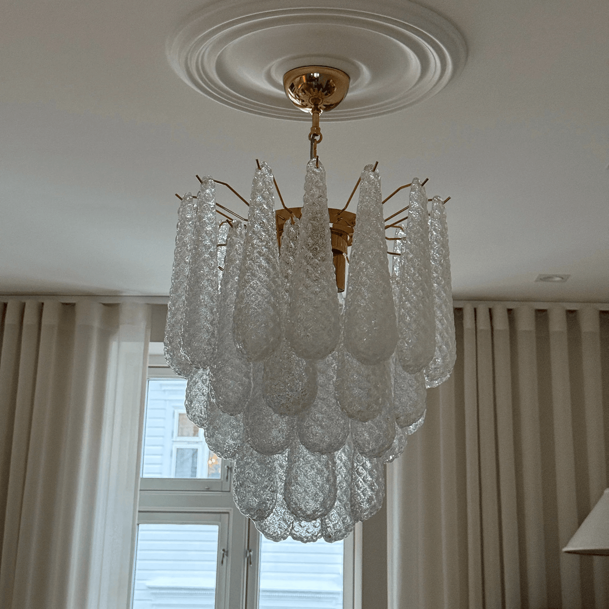 Viola Drop Chandelier – Hand-Blown Murano Glass Pendant Light in Gold Finish