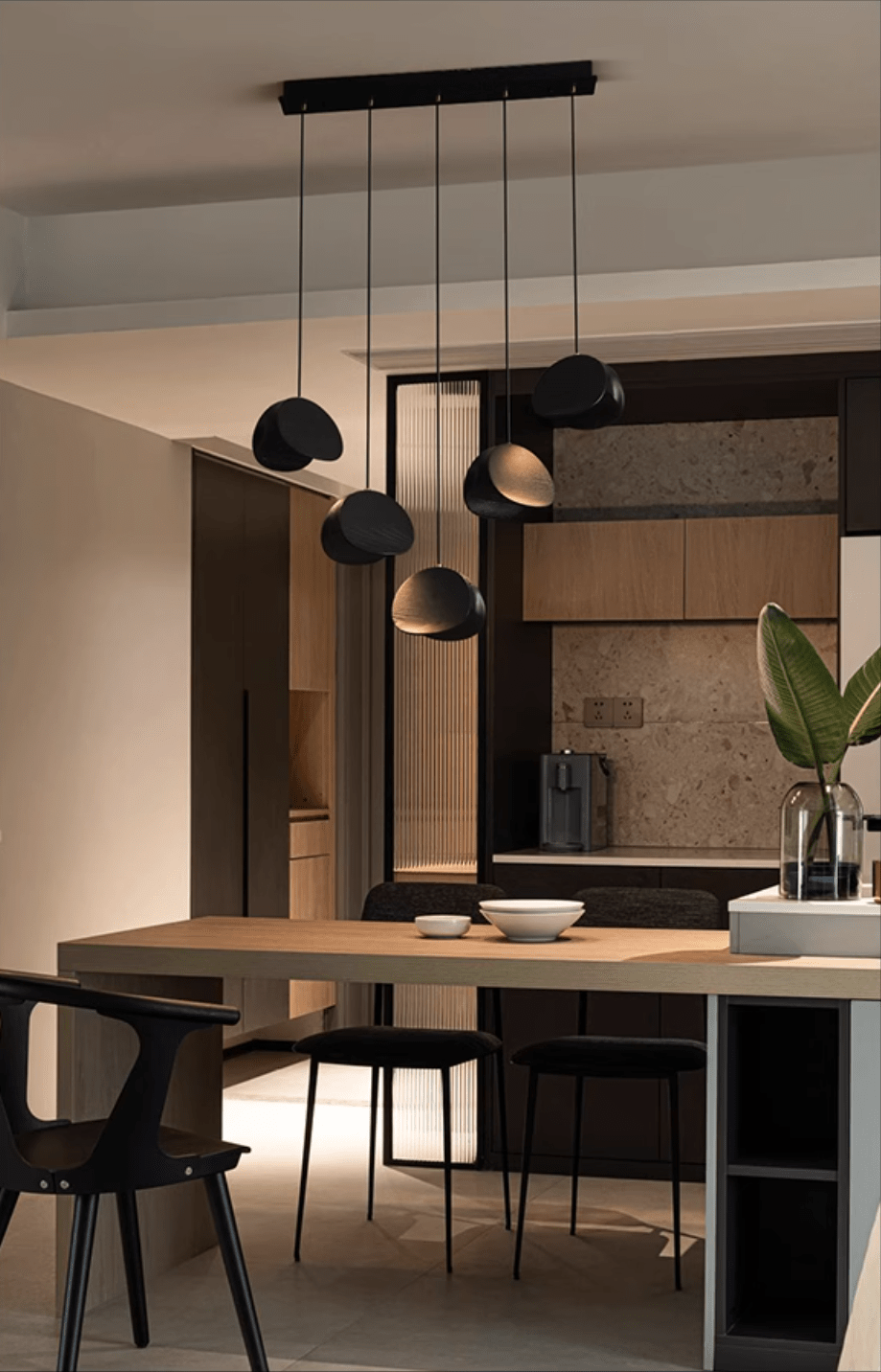 Orbit Fold Wood Pendant Light – Modern Nordic LED Hanging Lamp for Dining and Kitchen