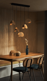 Orbit Fold Wood Pendant Light – Modern Nordic LED Hanging Lamp for Dining and Kitchen