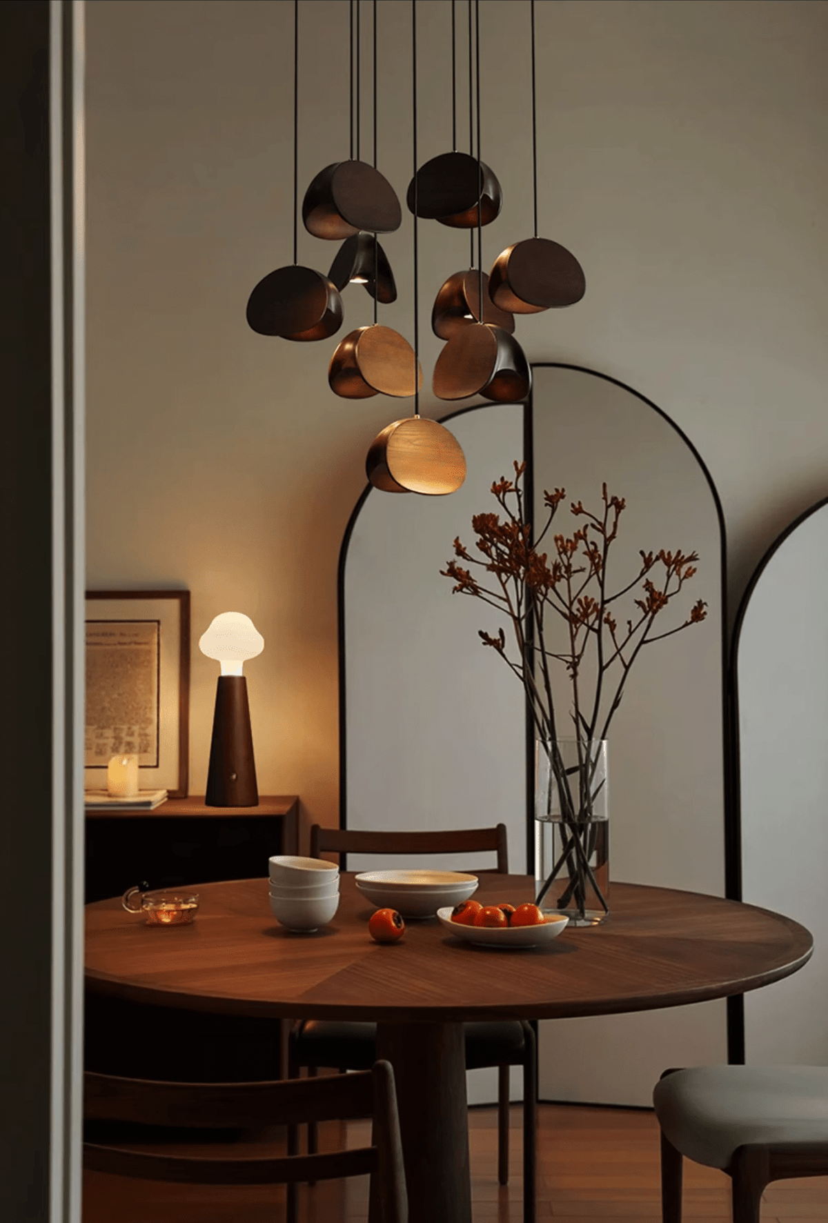 Orbit Fold Wood Pendant Light – Modern Nordic LED Hanging Lamp for Dining and Kitchen