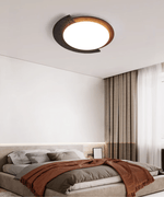 Black Travertine Ceiling Light with Walnut Accent – Modern Flush Mount LED