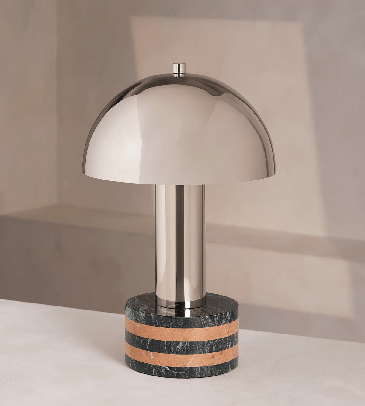 Luno Chrome Table Lamp with Green Marble Base – Modern Designer Desk Light