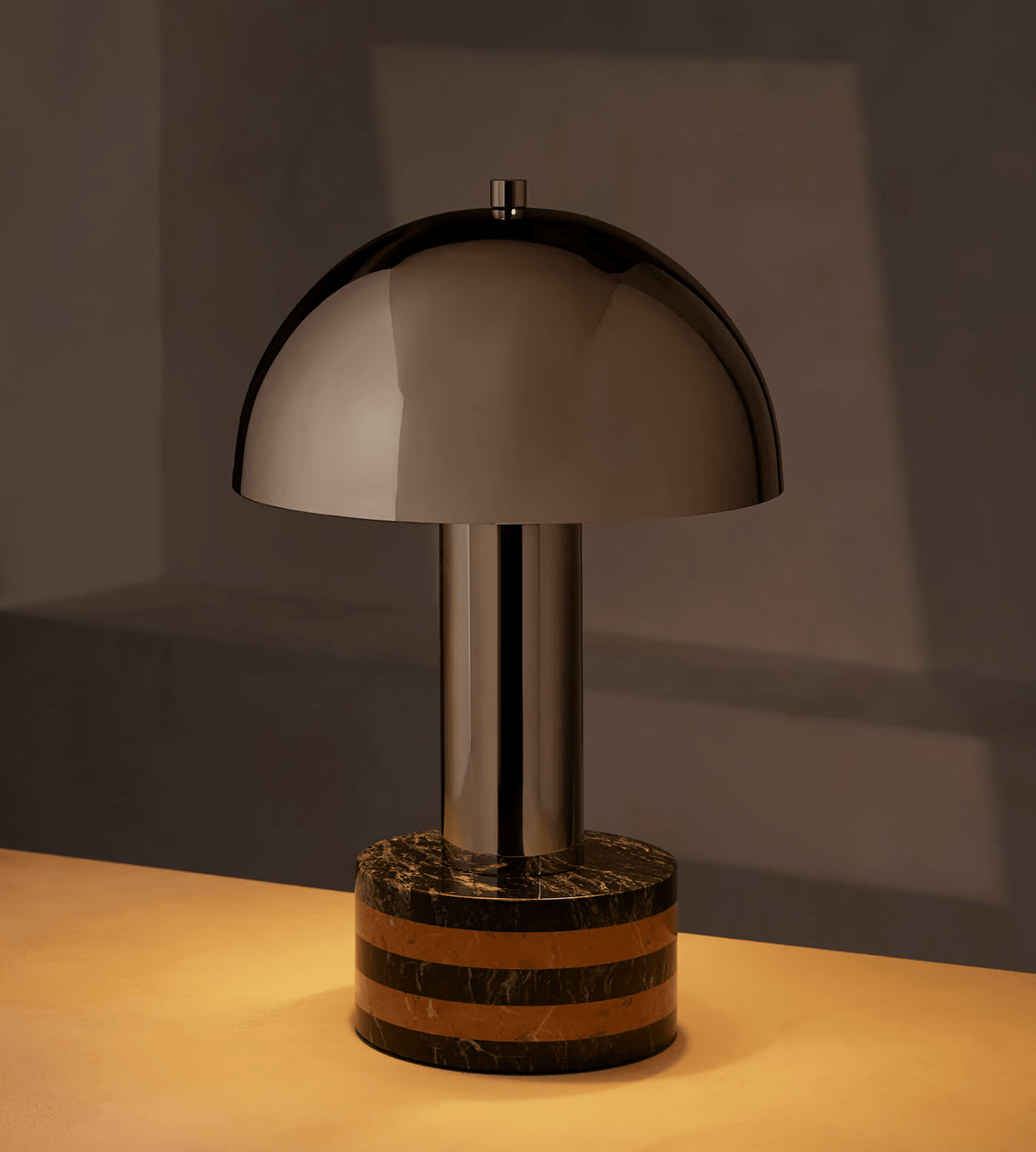 Luno Chrome Table Lamp with Green Marble Base – Modern Designer Desk Light
