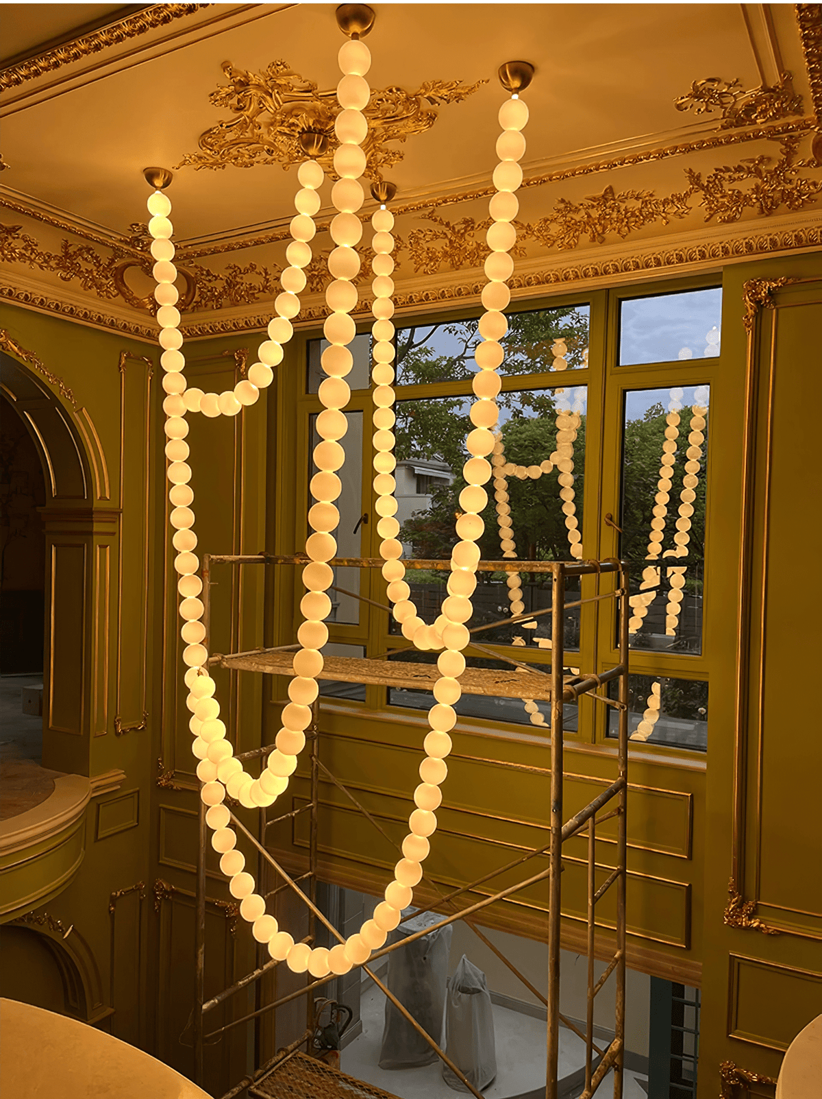 Halti Necklace Acrylic Chandelier with Gold Accents and Integrated LED