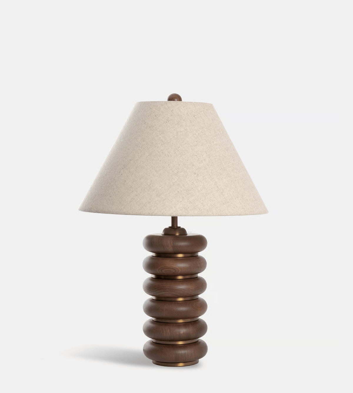 Greyson Table Lamp in Stained Oak and Antique Brass with Linen Shade
